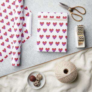 Papier Cadeau Coeurs d'aquarelle rouge violet