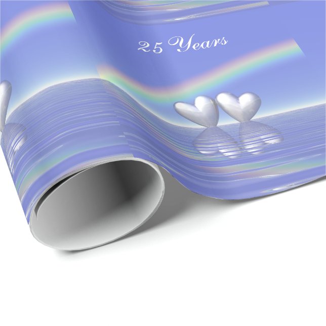 Papier Cadeau Coeurs d'argent du 25e anniversaire (Coin rond)