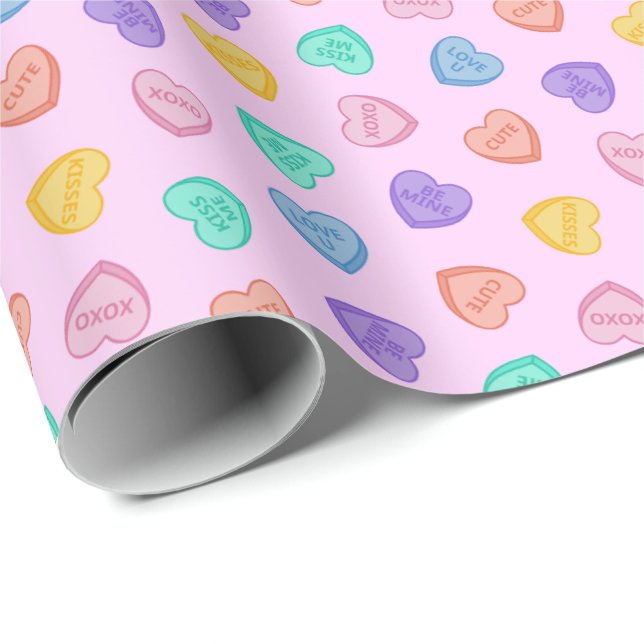 Papier Cadeau Coeurs de bonbons (Coin rond)
