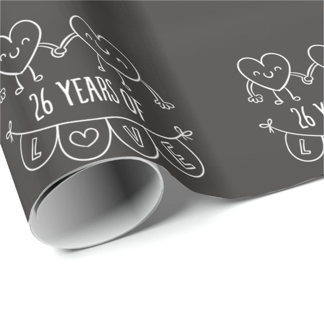 Papier Cadeau Coeurs de calèche-cadeaux du 26e anniversaire (Coin rond)