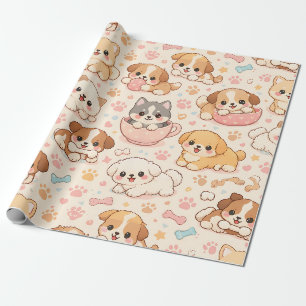 Papier Cadeau Cœurs de chiot mignons motif aquarelle (5)