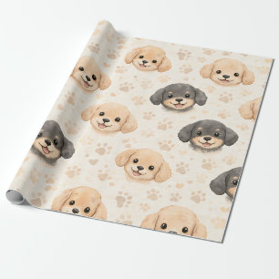 Papier Cadeau Cœurs de chiots mignons motif aquarelle (3)