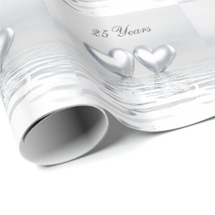 Papier Cadeau Coeurs de l'anniversaire d'argent