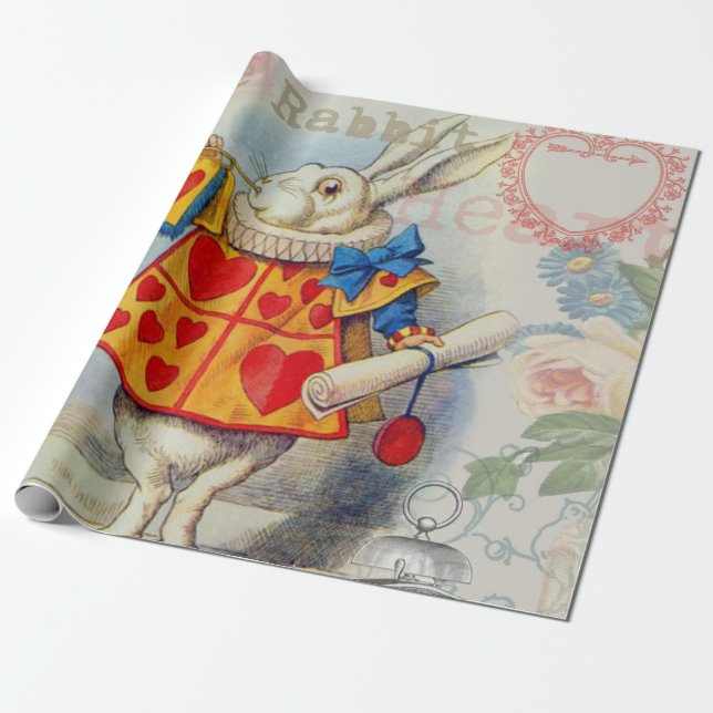 Papier Cadeau Coeurs de lapin blanc Alice Classic (Déroulé)