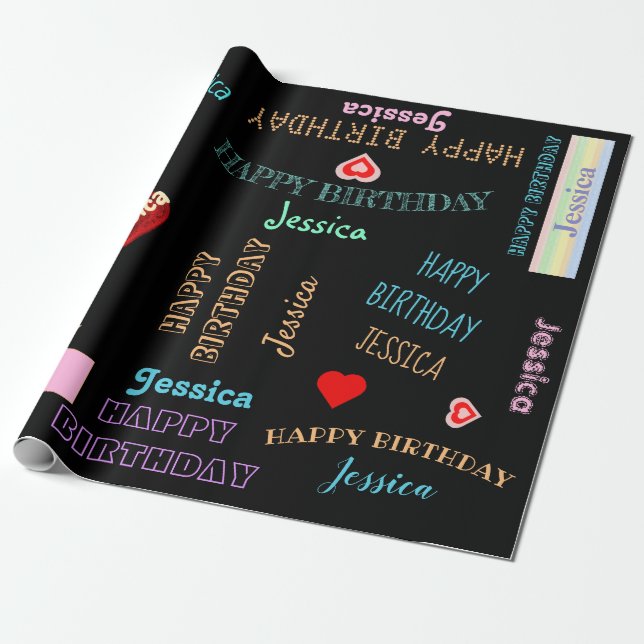 Papier Cadeau Coeurs de nom de fille de l'anniversaire de l'anni (Déroulé)