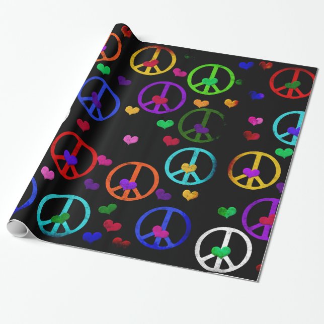 Papier Cadeau Coeurs de paix d'arc-en-ciel (Déroulé)