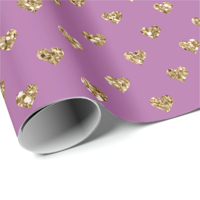 Papier Cadeau Coeurs de Parties scintillant en or rose (Coin rond)