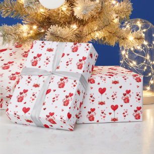 Papier Cadeau Coeurs de Saint Valentin en blanc