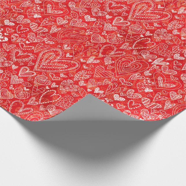Papier Cadeau Coeurs de Saint-Valentin sur le rouge (Coin)