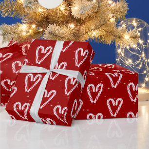 Papier Cadeau Coeurs De sucre de canne Et Flammes De Neige Sur R