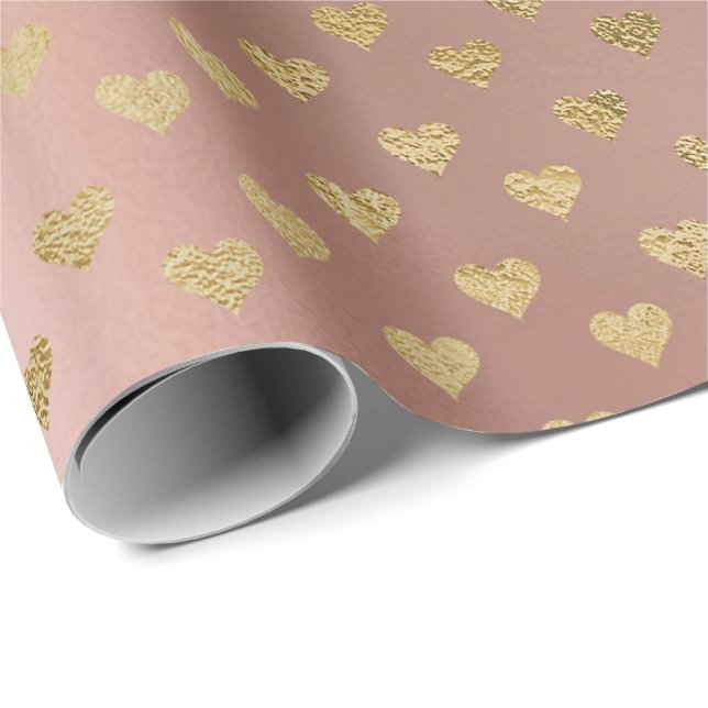 Papier Cadeau Coeurs délicats contemporains Pink Rose Gold Glam (Coin rond)
