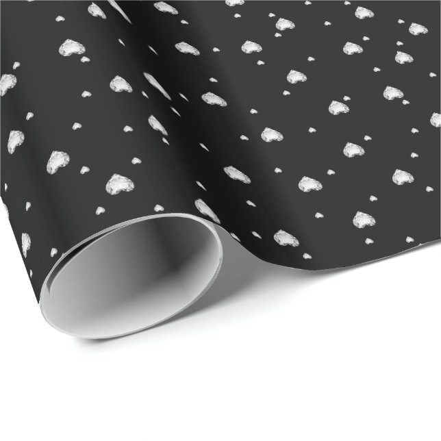 Papier Cadeau Coeurs Diamants Blancs Motif sans couture (Coin rond)