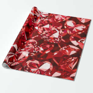 Papier Cadeau Coeurs Diamants en Cristal Rouge