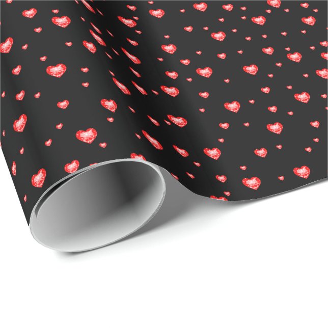 Papier Cadeau Coeurs Diamond Rouge Motif sans couture (Coin rond)