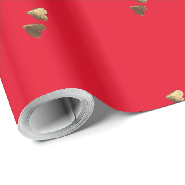 Papier Cadeau Coeurs d'or rouges et faux Romantique Saint-Valent (Coin rond)