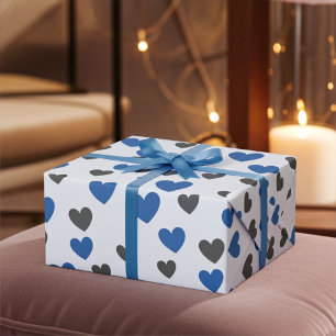 Papier Cadeau Coeurs dorants - Bleu et gris