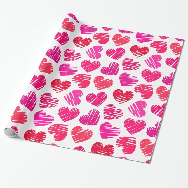 Papier Cadeau Coeurs dorés rouges et roses modernes Valentine (Déroulé)