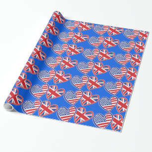 Papier Cadeau Coeurs du drapeau patriotique des États-Unis et du