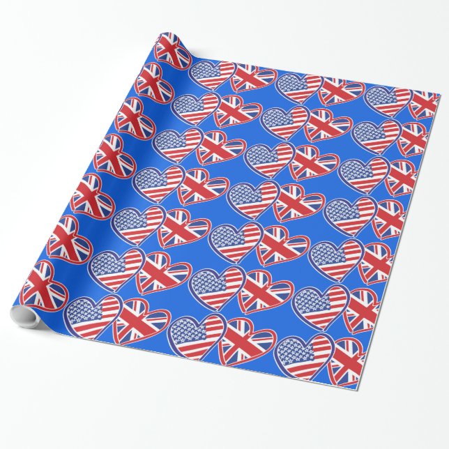 Papier Cadeau Coeurs du drapeau patriotique des États-Unis et du (Déroulé)