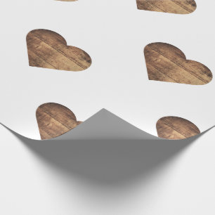 Papier Cadeau Cœurs en bois brun rustique grand symétrique