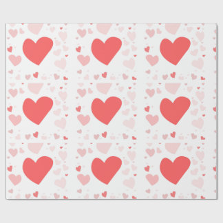 Papier Cadeau Cœurs éparpillés corail et rose 