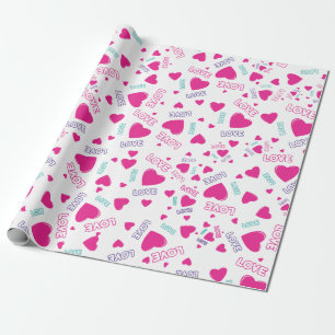 Papier Cadeau Coeurs et Amour roses mignons - motif romantique