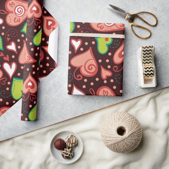 Papier Cadeau Coeurs et fleurs (Artisanat)