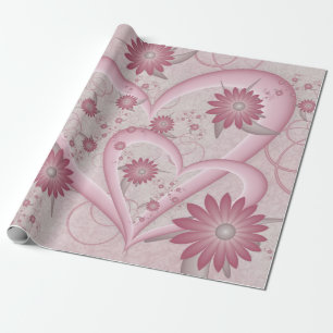 Papier Cadeau Coeurs et fleurs Abstraits roses Aimer l'art fract
