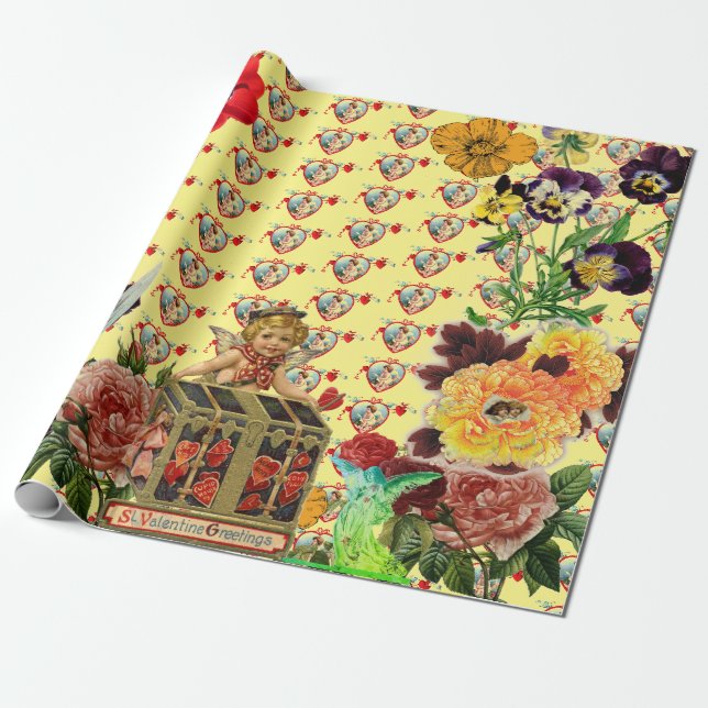 PAPIER CADEAU COEURS ET FLEURS PAPIER EN ÉPAISSAGE (Déroulé)