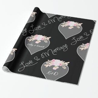 Papier Cadeau Coeurs et fleurs personnalisés Mariage de tableau