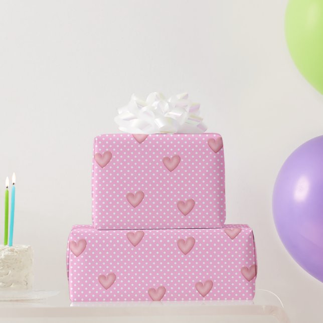 Papier Cadeau Coeurs et Pois (Cadeaux de fête)