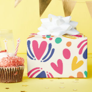 Papier Cadeau Coeurs et Pois colorés