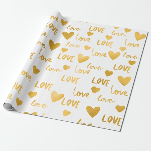 Papier Cadeau Coeurs fantaisie Or Blanc Amour Confetti Valentine (Déroulé)