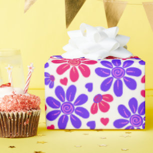 Papier Cadeau Coeurs floraux glamour rose et bleu