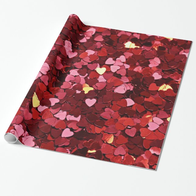 Papier Cadeau Coeurs frais de parties scintillantes de rouge et (Déroulé)