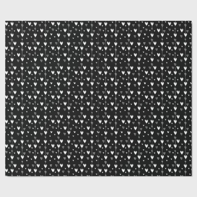 Papier Cadeau Coeurs gothiques noir et blanc (Couture)