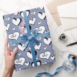 Papier cadeau coeurs gris