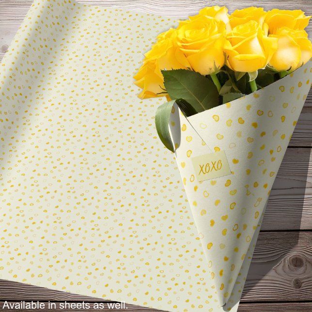 Papier Cadeau Cœurs-Jaune Mariage-Fête des Mères-Rolls Saint-Val (Hearts-Yellow Wedding-Mothers Day-Valentine Rolls Wrapping Paper-Roses-by Leapfroglisics Shop)