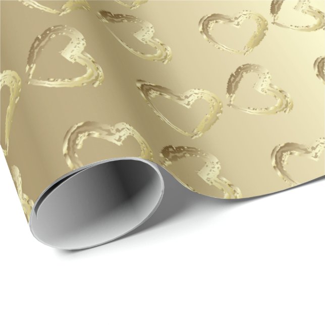 Papier Cadeau Coeurs Mariages or élégant (Coin rond)