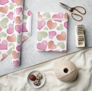 Papier Cadeau Coeurs mignons colorés Motif d'aquarelle