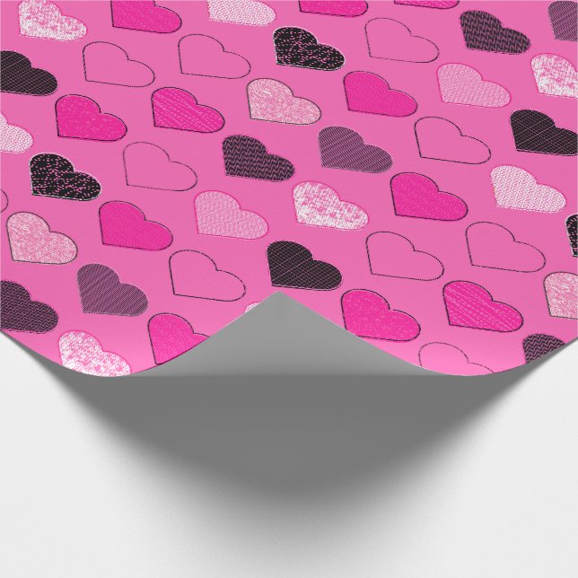 Papier Cadeau Coeurs modernes rose du milieu du siècle (Coin)