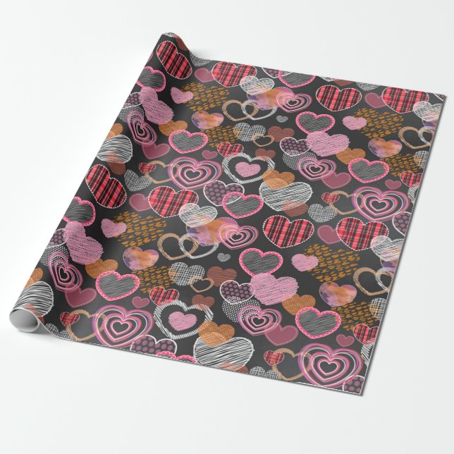 Papier Cadeau Coeurs multicolores (Déroulé)