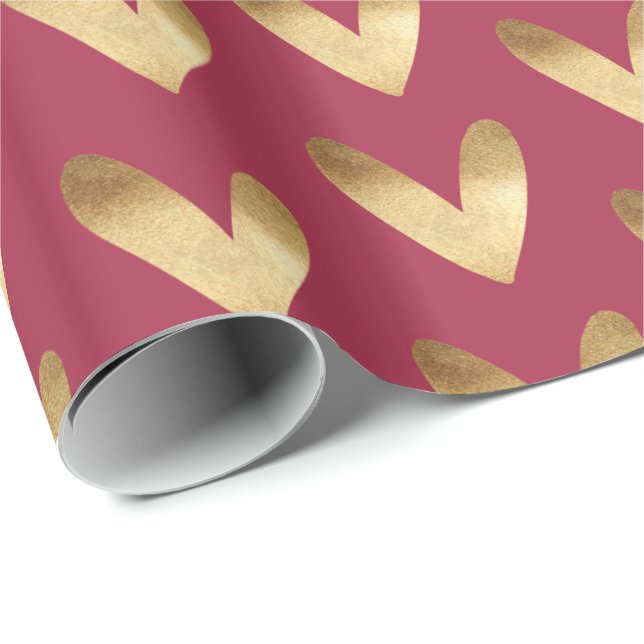 Papier Cadeau Coeurs Ombre Rouge Or (Coin rond)