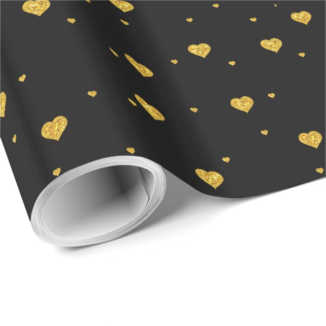 Papier Cadeau Coeurs Parties scintillant or Motif sans couture (Coin rond)