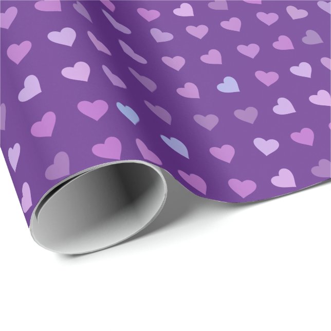 PAPIER CADEAU COEURS PASTEL PURPLE (Coin rond)