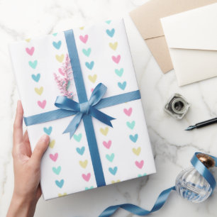 Papier Cadeau Coeurs pastel rose et bleu doux en rang