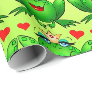 Papier Cadeau Coeurs princiers de grenouille vert joyeux