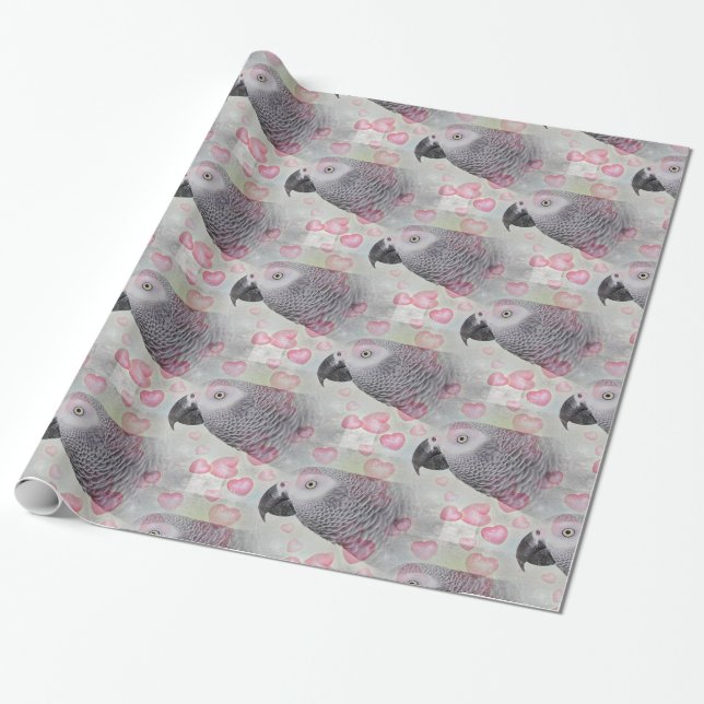 Papier Cadeau Coeurs Puffy Gris Africains (Déroulé)