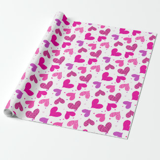 Papier Cadeau Coeurs rayés rose