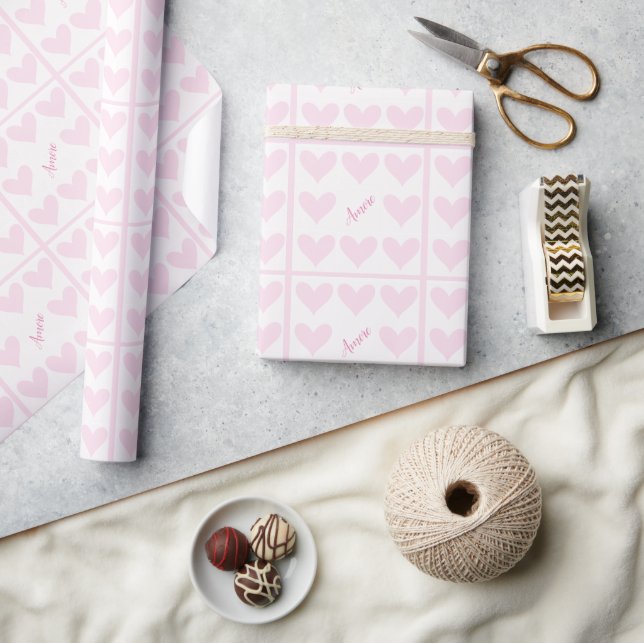 Papier Cadeau Coeurs rose et blanc (Artisanat)